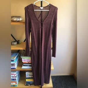 Pilcro Long Open Knit Cardigan in Brown - Size XS